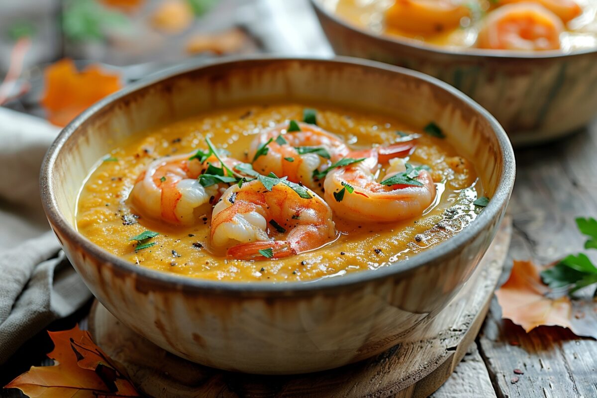 Découvrez comment transformer votre soirée avec ce potage au potiron et crevettes, un délice automnal réconfortant