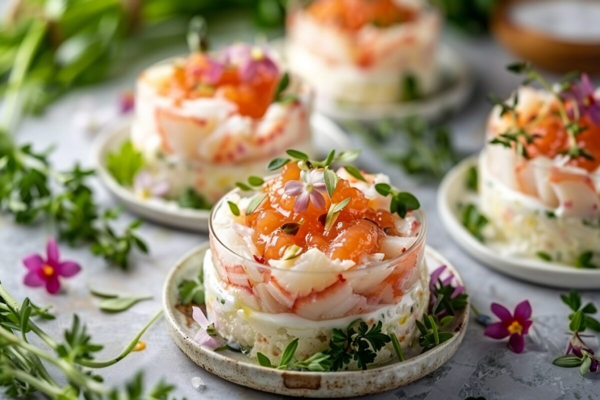Découvrez la fraîcheur des verrines de pamplemousse au crabe avec sauce cocktail, une recette pour éblouir vos invités