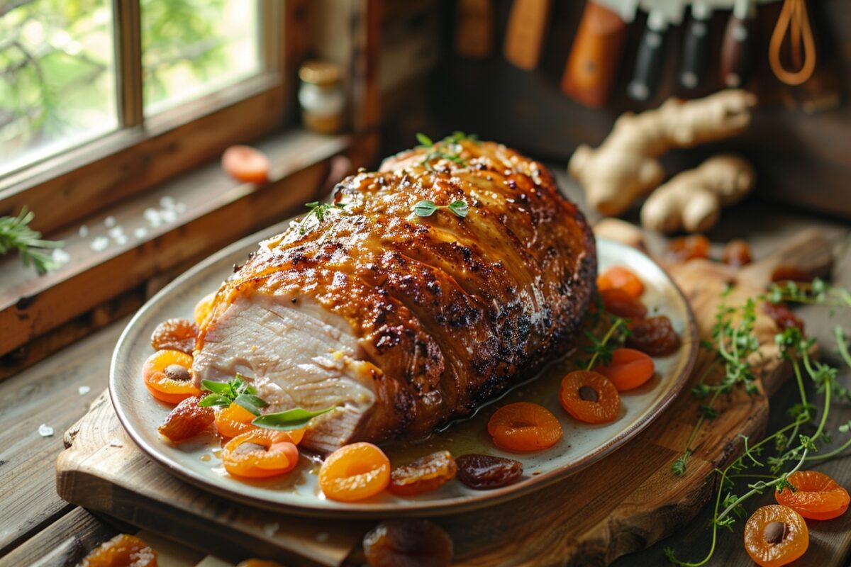 Découvrez la recette exquise du rôti de porc au gingembre confit et abricots secs : un festin pour vos papilles