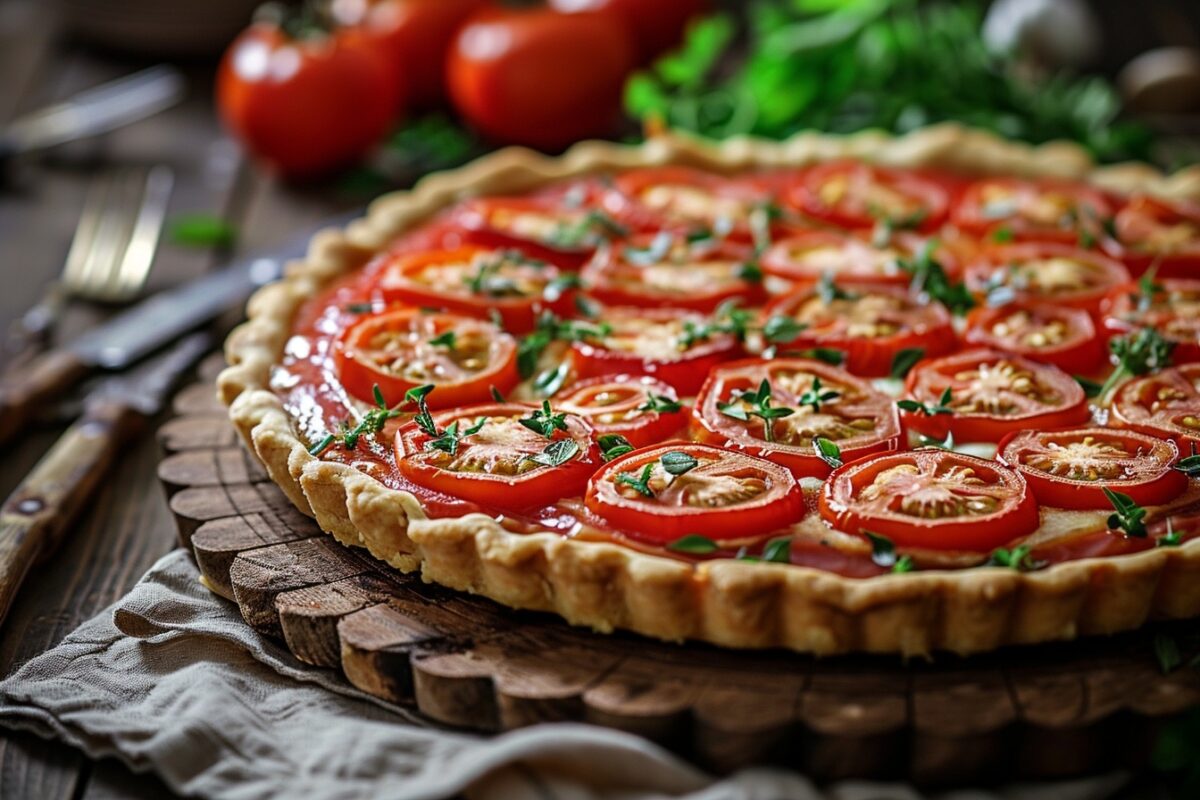Découvrez la tarte aux tomates et à la moutarde, une recette simple qui ravira vos papilles et égayera vos dîners