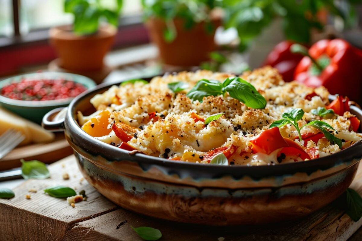Laissez-vous tenter par cette recette de gratin de poivrons au four, un plat savoureux qui ravira vos papilles